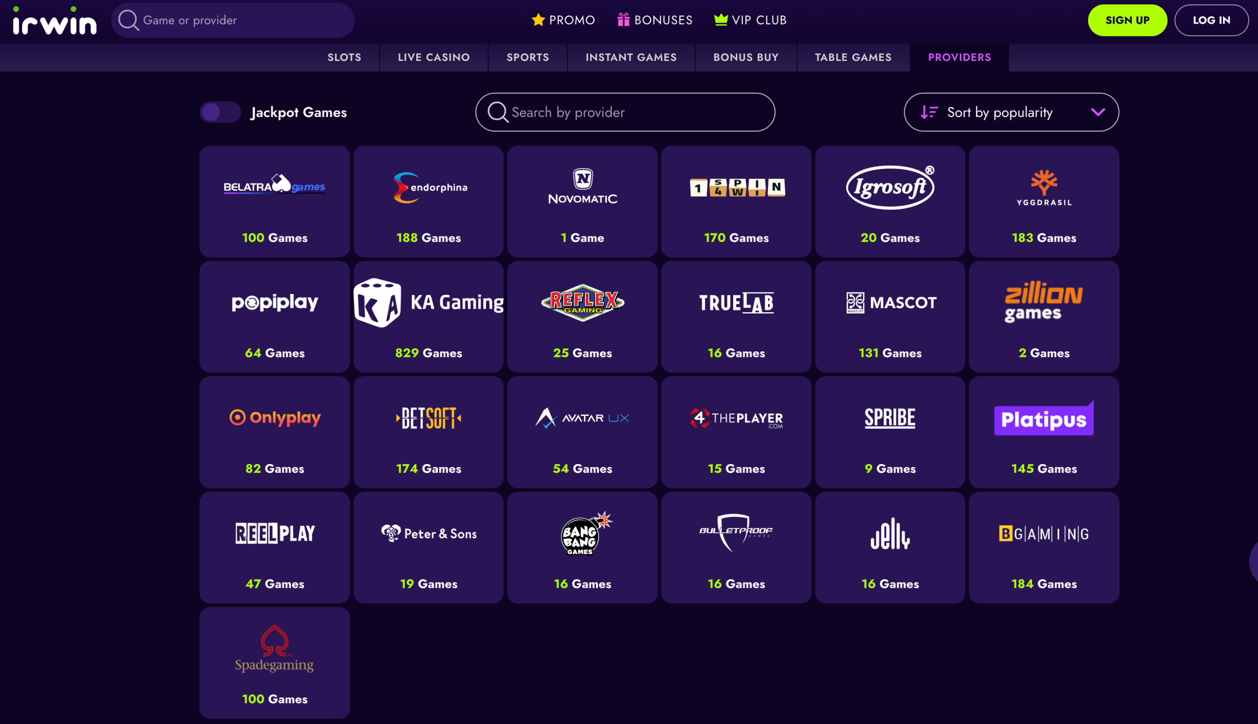Irwin Casino game providers and slots catalogue overview
